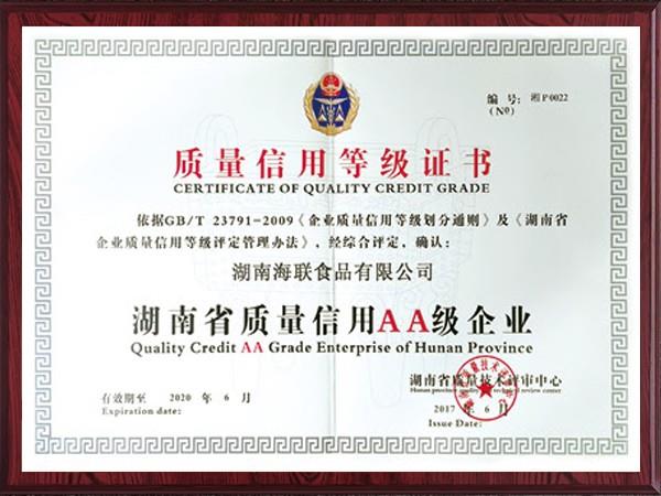 质量信用等级证书